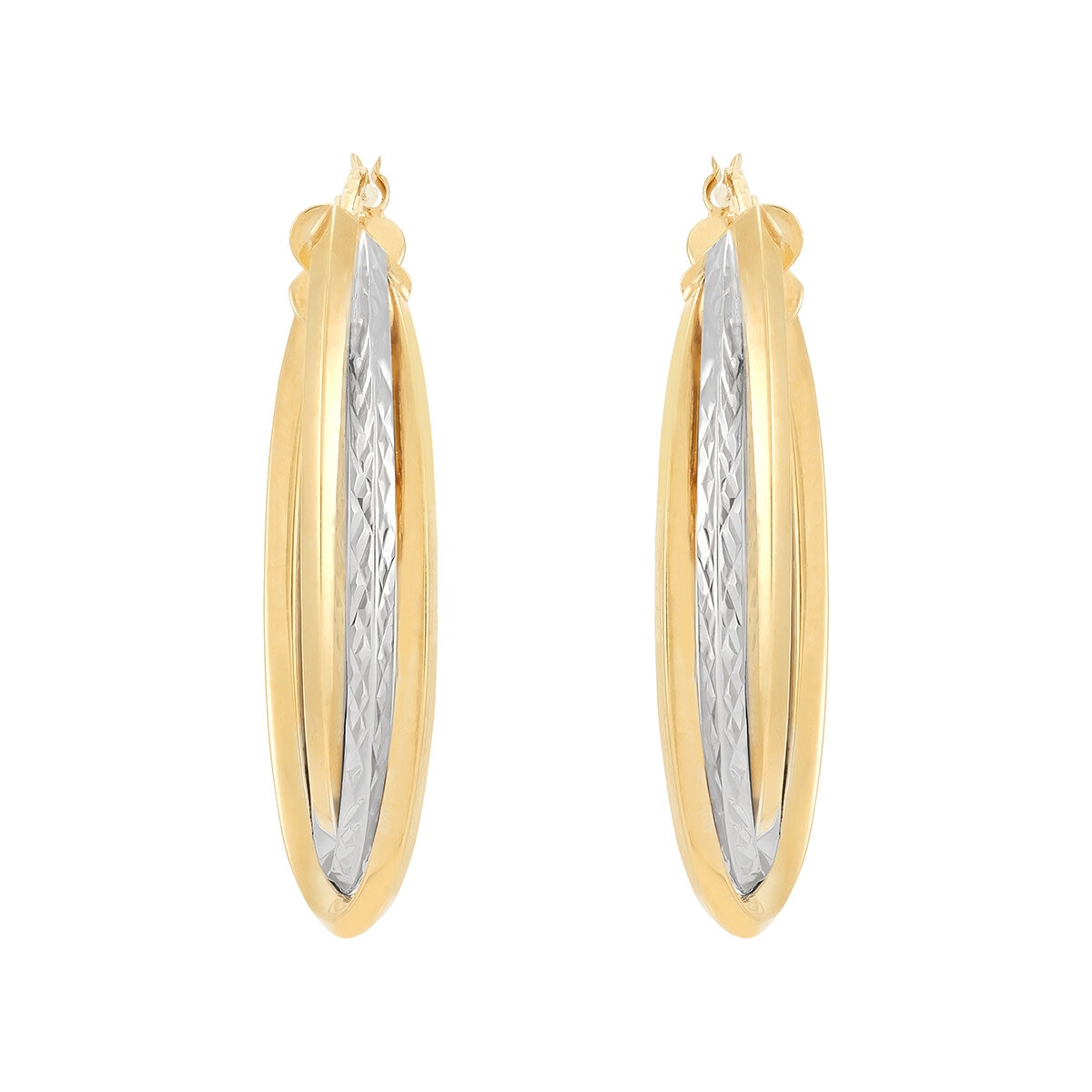 Aretes, Arracadas de Borde de Cuchillo, Oro Dos Tonos 14K