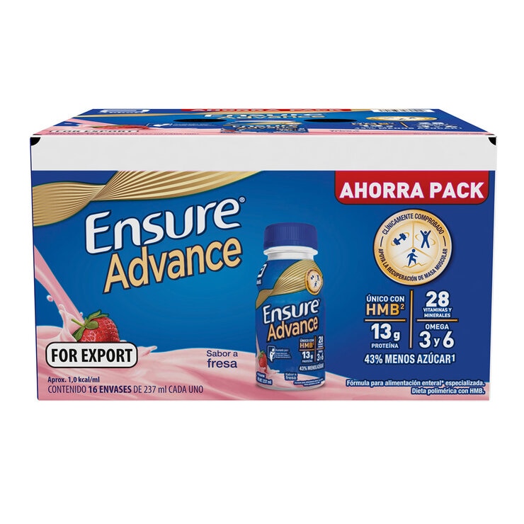 Ensure Advance Suplemento Alimenticio Sabor Fresa 16 pzas de 237 ml