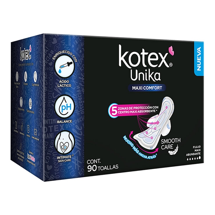 Kotex Unika Maxi Comfort Toalla Femenina 90 pzas