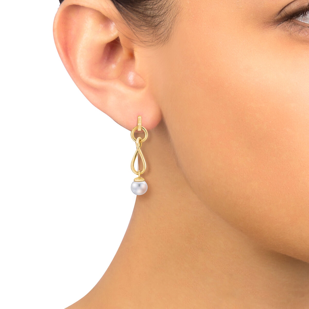 Aretes retorcidos de Perlas, Oro Amarillo de 14K