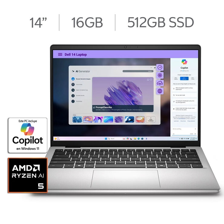 DELL 14 Laptop 14" Full HD+ AMD Ryzen AI 5 16GB 512GB SSD