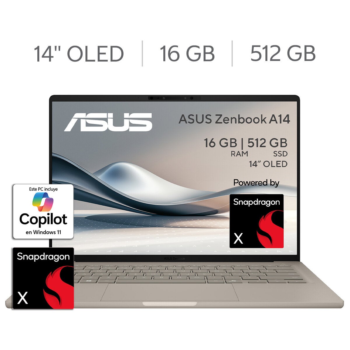 ASUS Zenbook A14 Laptop 14" OLED Snapdragon X X1 25 100 16GB 512GB SSD
