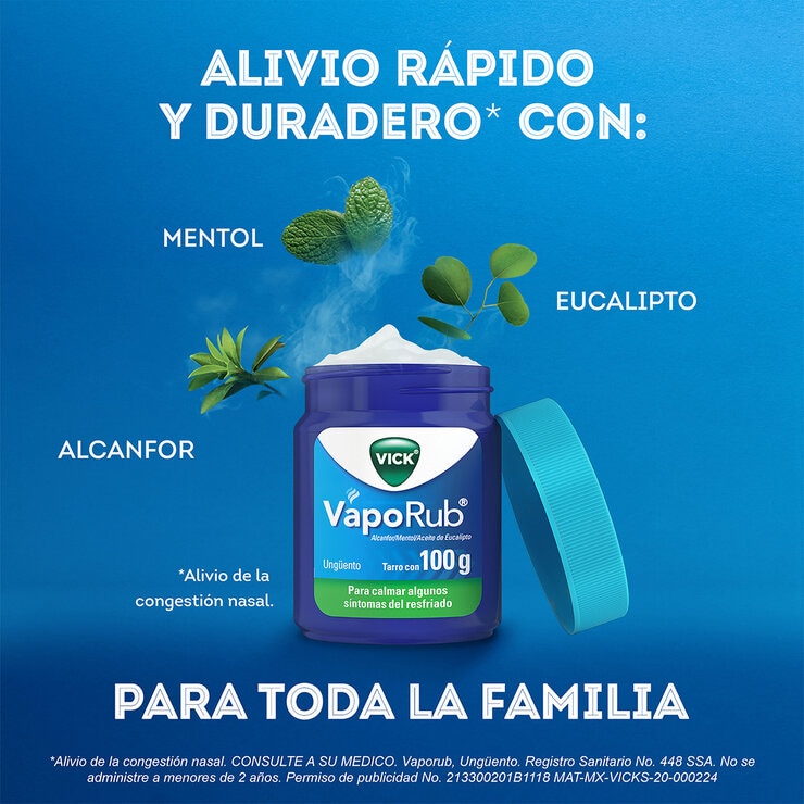 Vick VapoRub Alcanfor, Mentol, Aceite de Eucalipto 3 pzas de 100 g