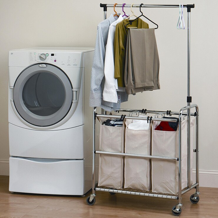 Seville Classics, clasificador de lavandería con barra, 3 bolsas