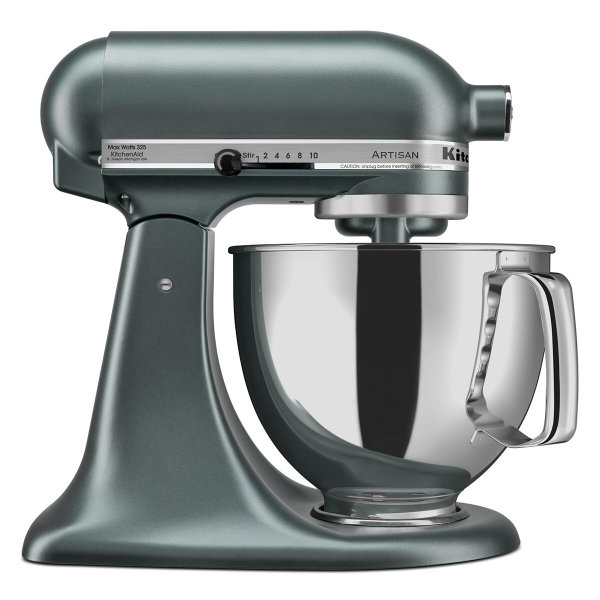 KitchenAid, Batidora Artisan Verde, Tazón de acero inoxidable pulido con asa, 4.7 L,