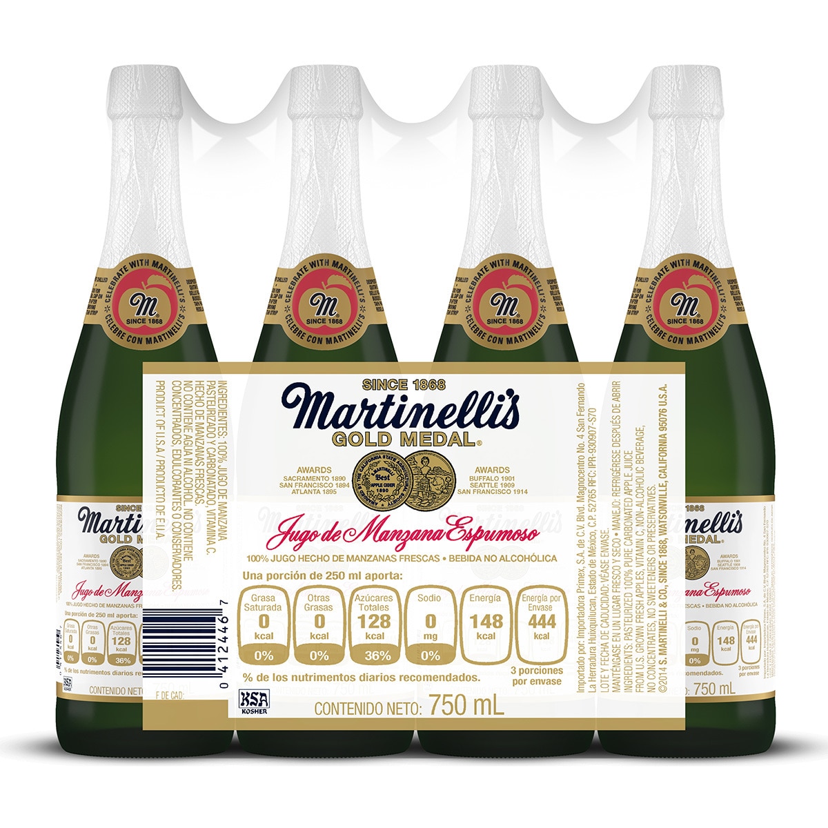 Martinelli´s jugo de manzana espumoso 4 botellas de 750ml