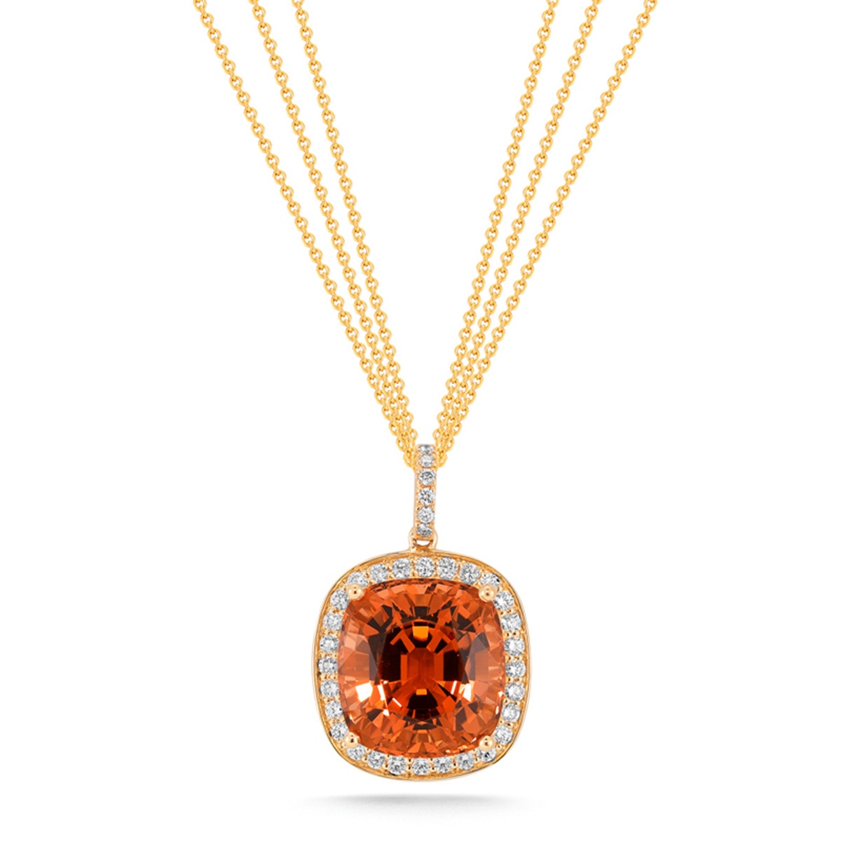 0.65ctw, Collar de Turmalina Naranja y Diamantes, Oro Amarillo de 18kt