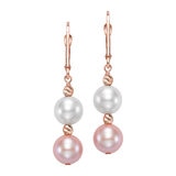 Aretes de Perlas Cultivadas, Oro Rosa de 14K