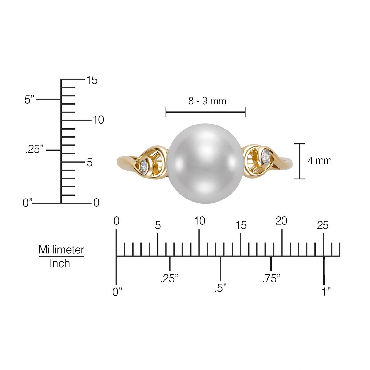 Anillo de Perlas Cultivadas, 8.0-9.0mm, con Diamantes 0.34ctw, de Oro Amarillo de 14K