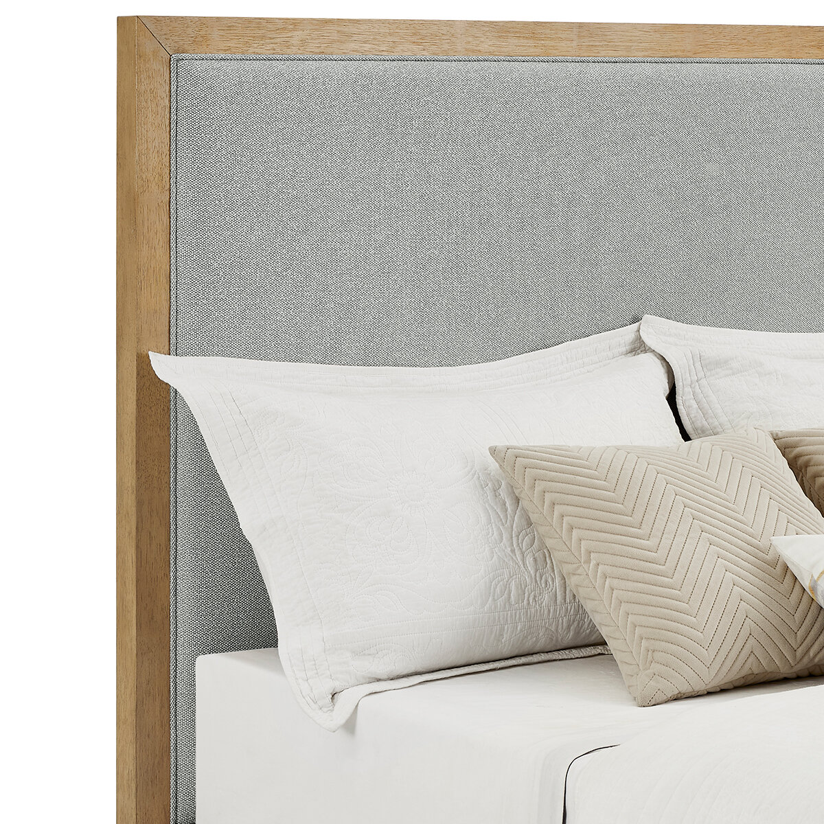 Henredon, Cama Queen con Tapizado de Tela Gris