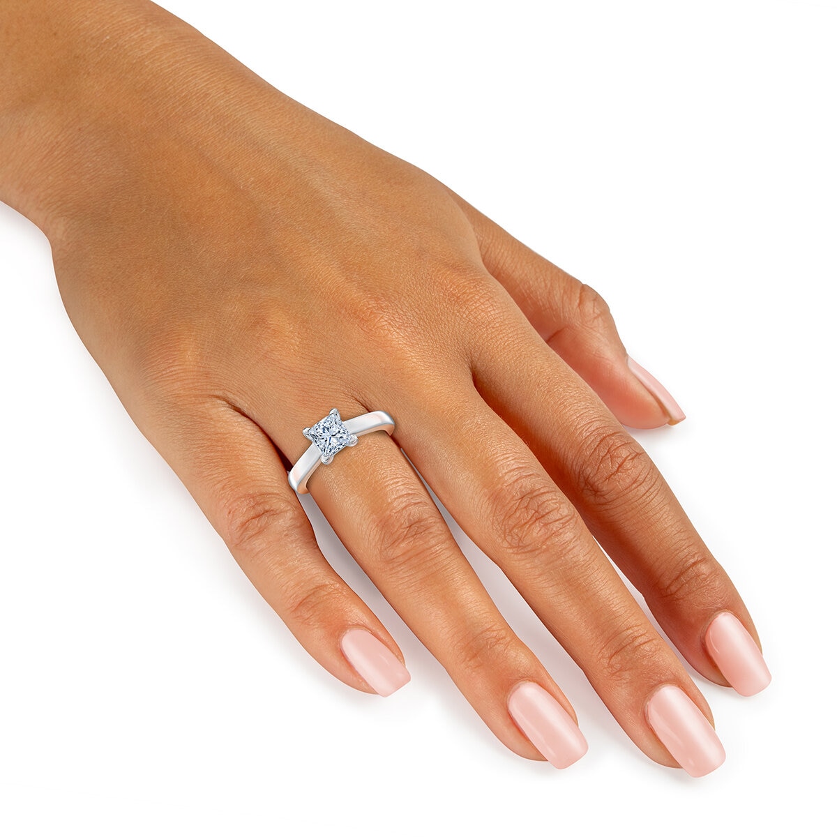 Anillo, 1.0ct Diamante Solitario, Corte Princesa, Platino