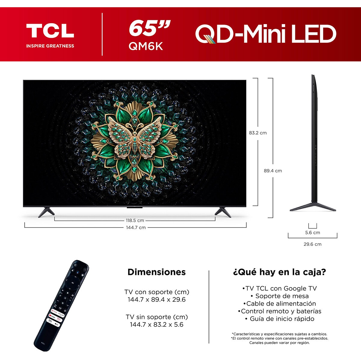 TCL Pantalla 65" 4K QD-Miniled Google TV
