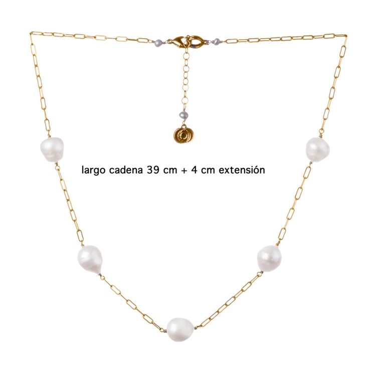 Ablime, Collar de Eslabones en Baño de Oro, con Perlas de Río Ablime, Collar de Eslabones en Baño de Oro, con Perlas de Río