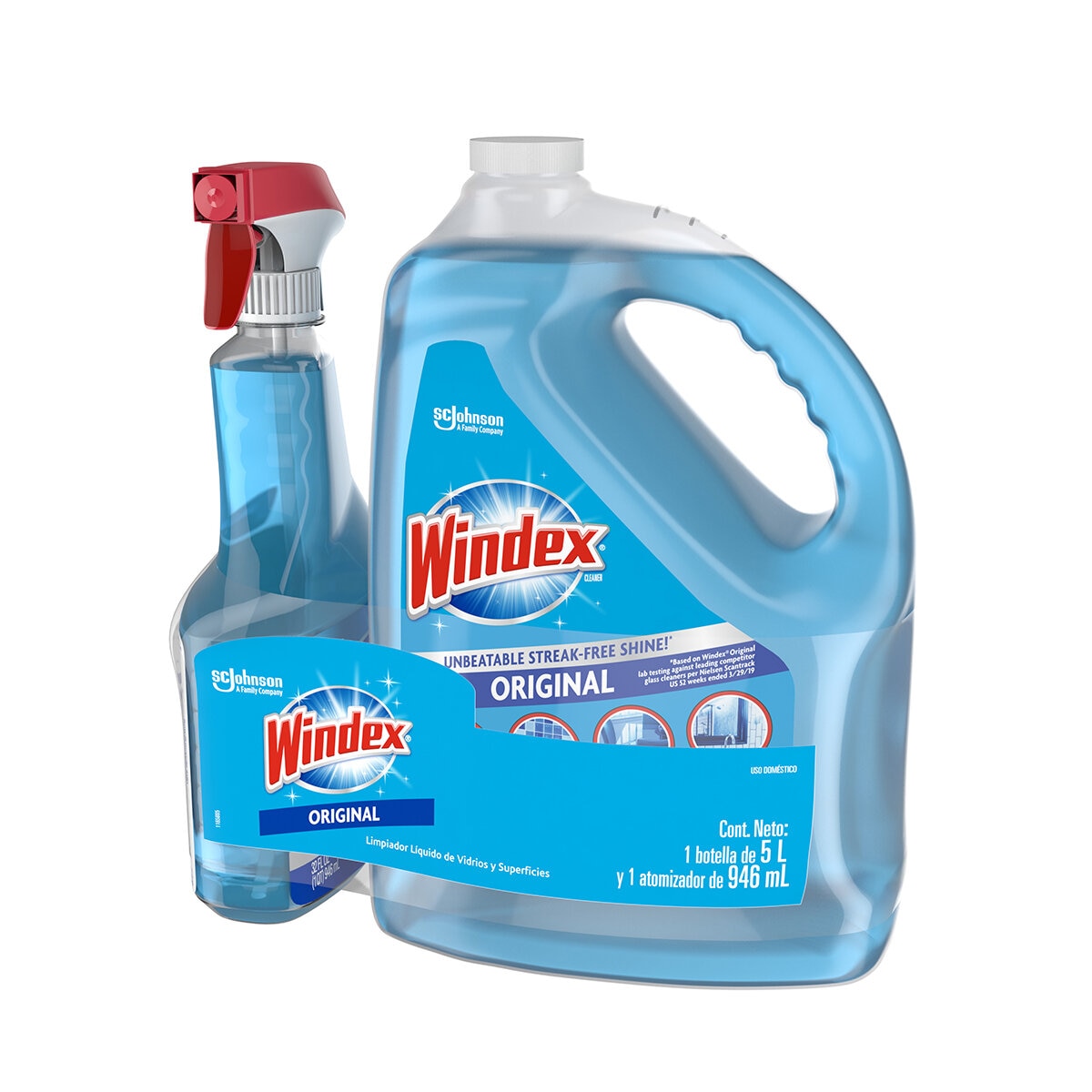 Windex Limpia Vidrios de 5 l con Atomizador de 946 ml