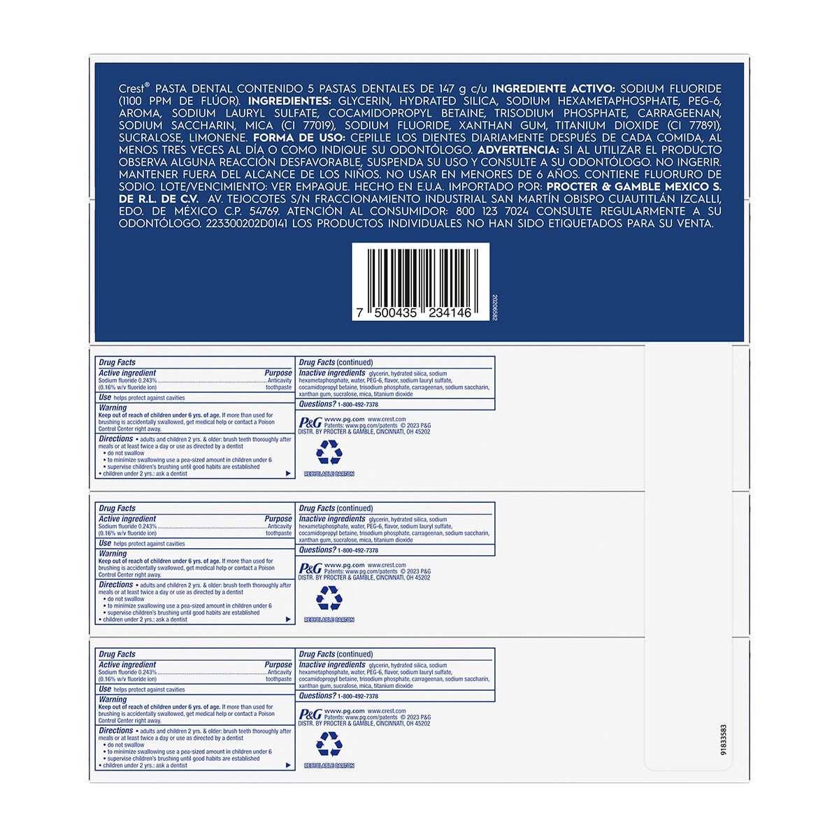 Crest 3D White Advanced Whitening Crema Dental 5 pzas de 147 gr