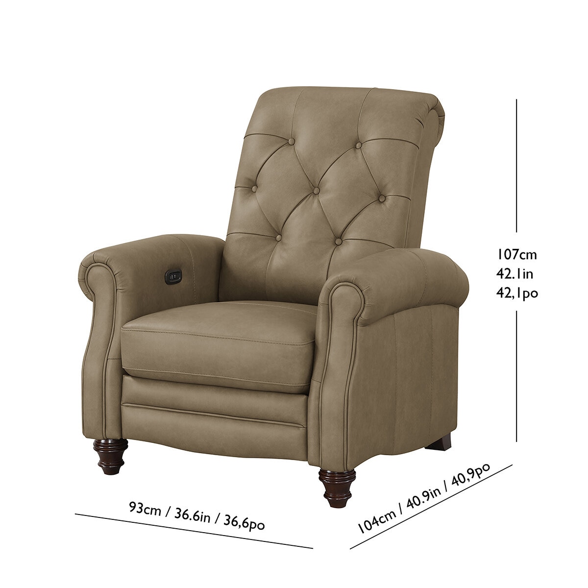 Simon Li Furniture, Sillón Reclinable de Piel con Sistema Eléctrico