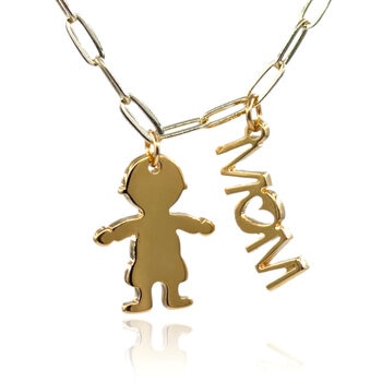 Mayfer, Collar de Eslabones con Figura Niño y Leyenda "MOM"