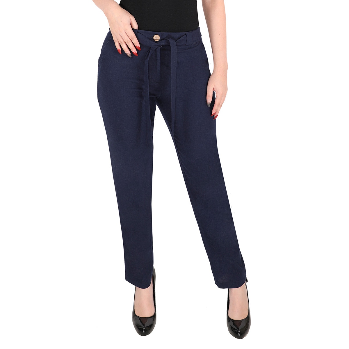 Pantalón Elástico Para Mujer KOI Alma Stretch 751 - Color Azul Marino Con Flores Y Brillo - Talla XL Alto