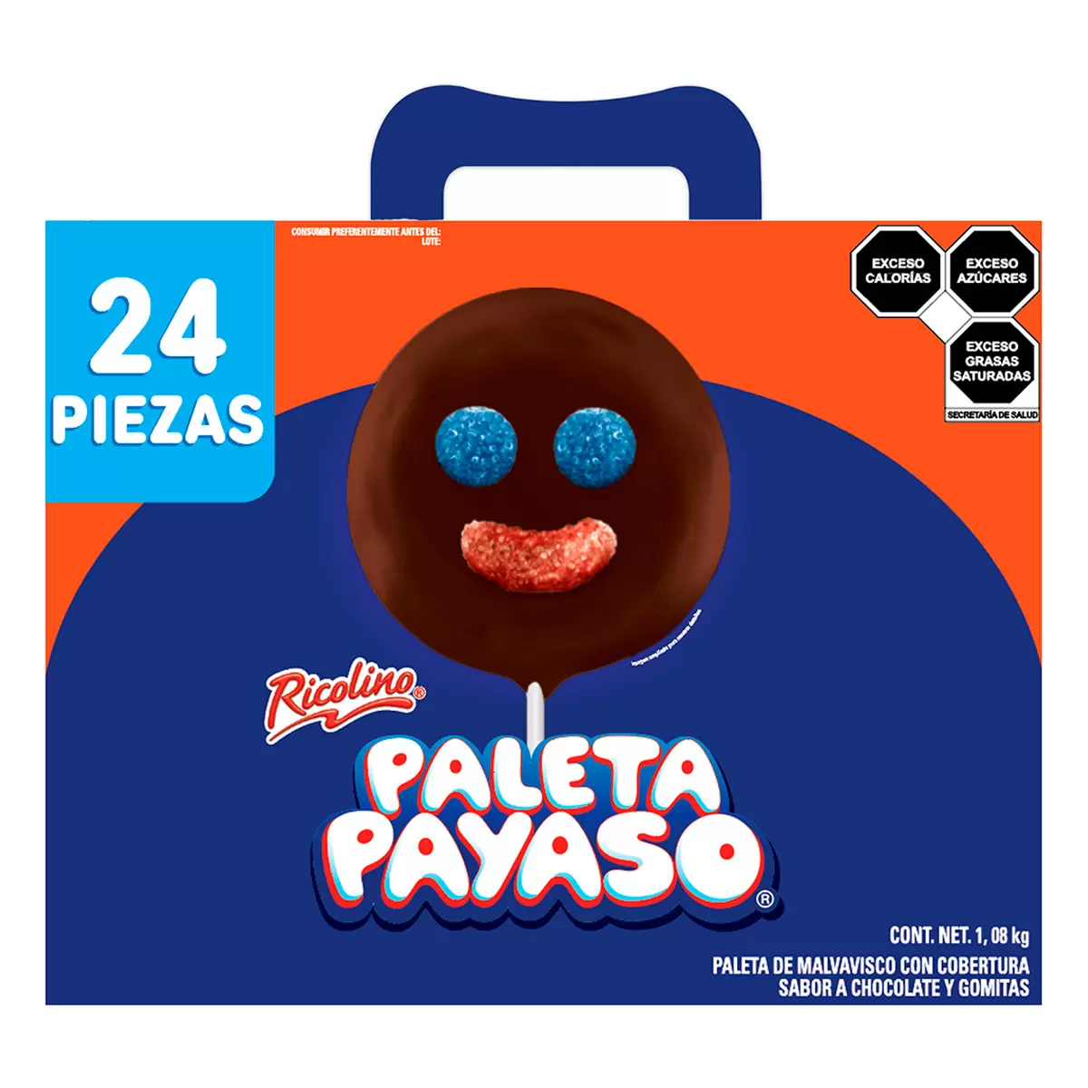 Ricolino Paleta Payaso de Malvavisco Cubierto con Chocolate y Gomitas 24 pzas