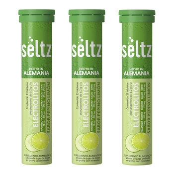 Seltz Electrolitos 3 Tubos de 13 Tabletas Efervescentes c/u Sabor Pepino-Limón