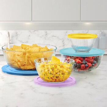 Pyrex Platos Hondos de Vidrio con Tapas 8 Piezas