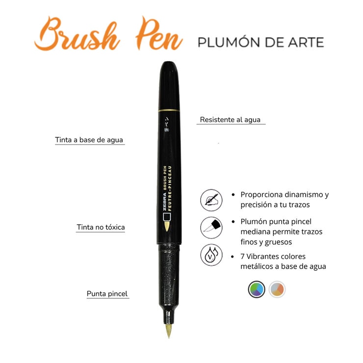 Zebra Marcador Brush Pen Colores Surtidos, Estuche 7 Pzas