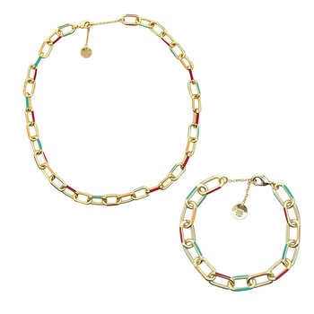 Mayfer, Juego de Pulsera y Collar de Eslabones con Esmalte de Colores
