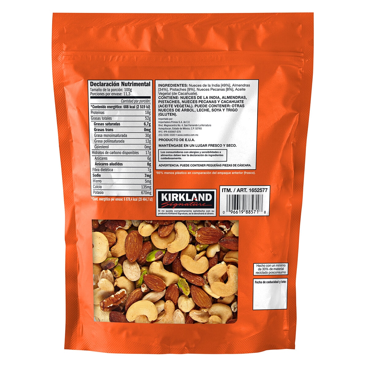 Kirkland Signature Nueces Mixtas Sin Sal 1.13 kg