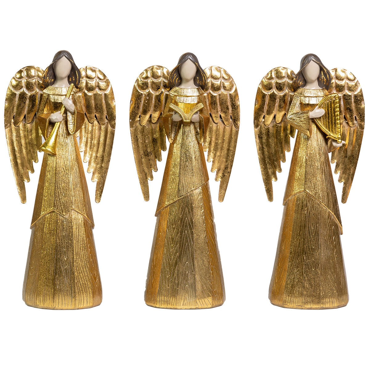 Ángeles de Resina con Alas de Metal 3 Piezas