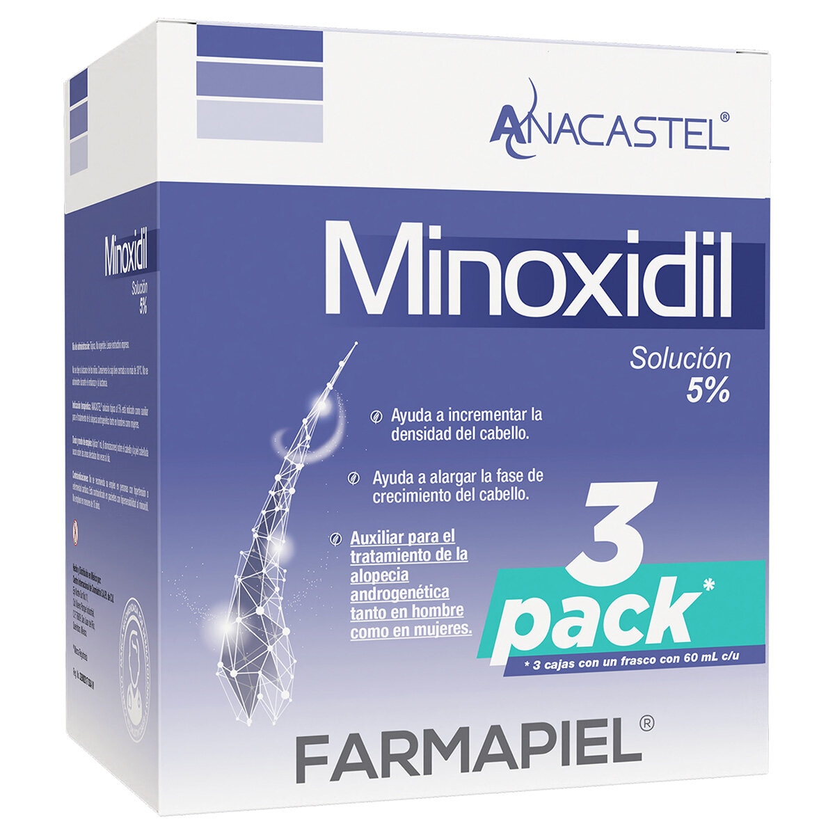Anacastel Minoxidil 5% 3 piezas con 60 ml c/u