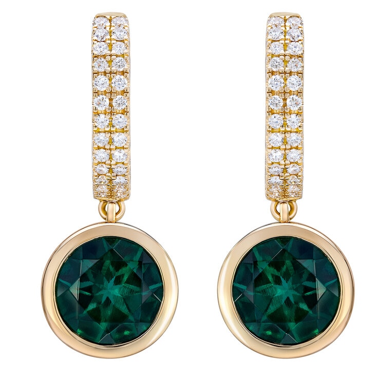 Aretes de Esmeralda Creada con Diamantes 0.19ctw, Oro Amarillo de 14K Aretes de Esmeralda Creada con Diamantes 0.19ctw, Oro Amarillo de 14K