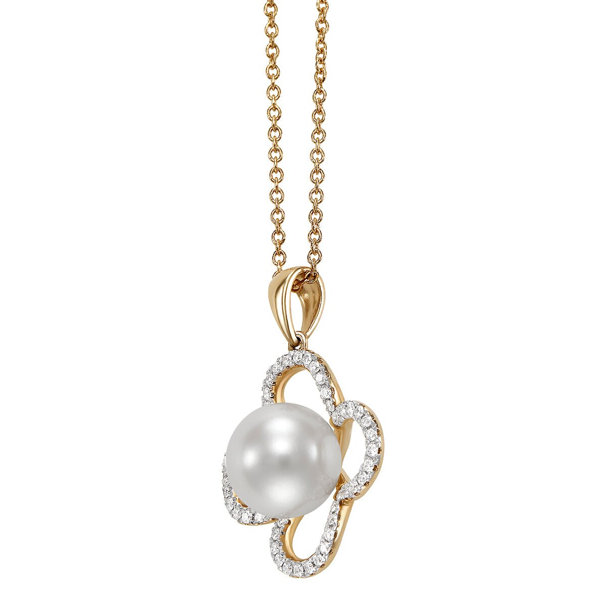 Dije de Perla Cultivada, 8-8.5mm, Con Diamantes .19ctw, Oro Amarillo de 14K