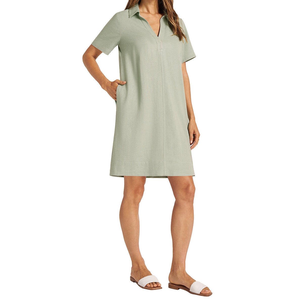 Matty M Vestido Tipo Lino para Dama Verde Extra Grande