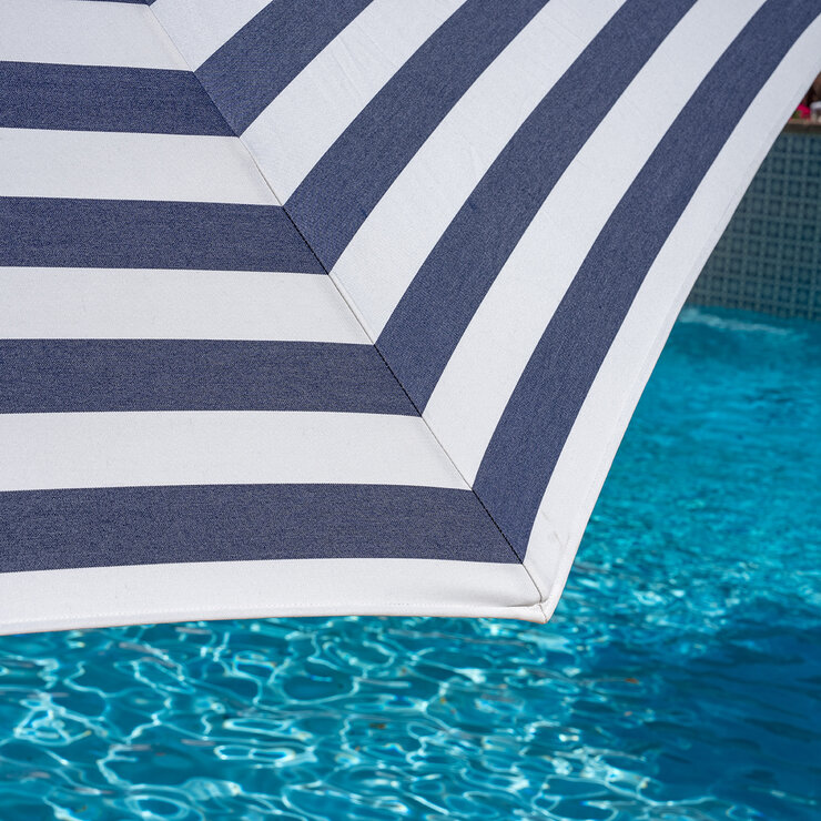 SunVilla, Sombrilla Cabana Redonda de Rayas con Poste Recto de 3.3m, Color Azul