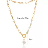 Ablime, Collar Cadena de Eslabones, en Chapa de Oro, Con Perla de Río