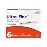 BD Jeringa Ultra-Fine 1mL 31G 6mm con 100 Piezas Autocontenidas BD Jeringa Ultra-Fine 1mL 31G 6mm con 100 Piezas Autocontenidas