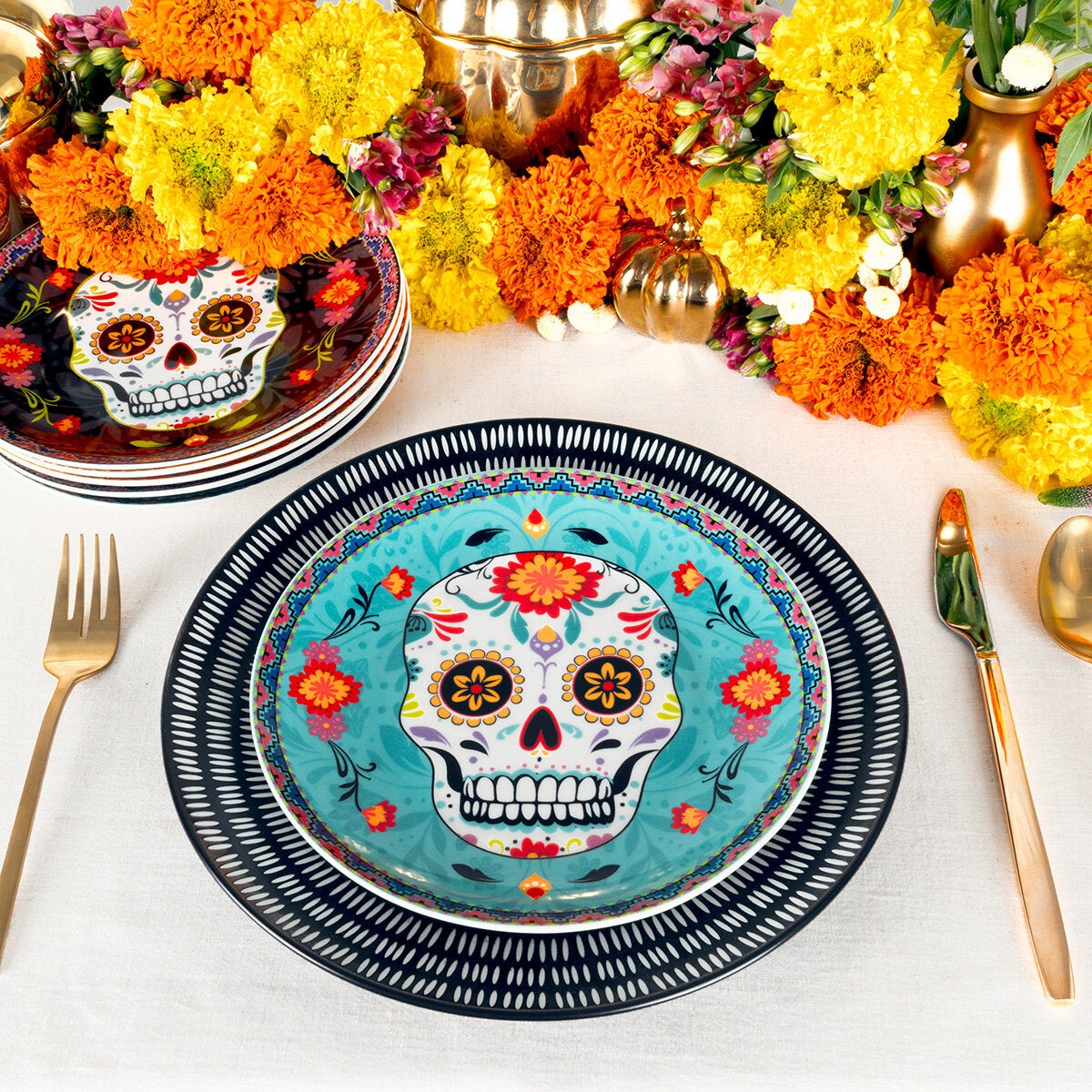 Sango, Juego de Platos de Cerámica de Día de Muertos, 6 piezas