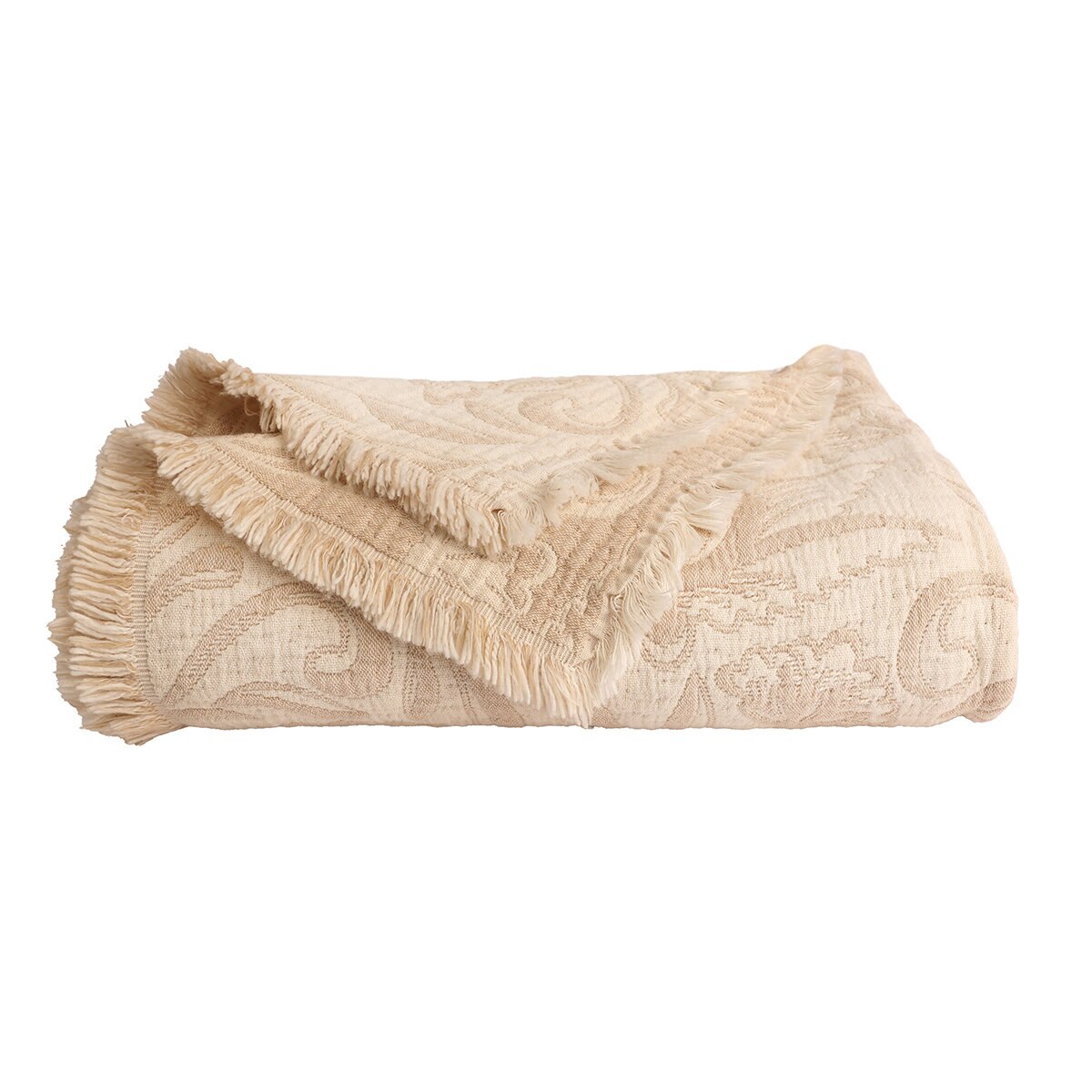 Life Comfort, Frazada Reversible de Algodón, Hojas Beige