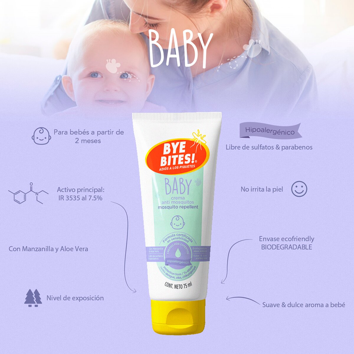 Bye Bites Sensitive Repelente de Insectos Baby 2 pzas de 75 ml + After de 20 g