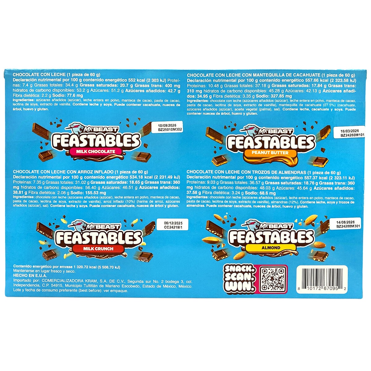 Mr Beast Feastables Surtido De Chocolates Con Leche 4/60g
