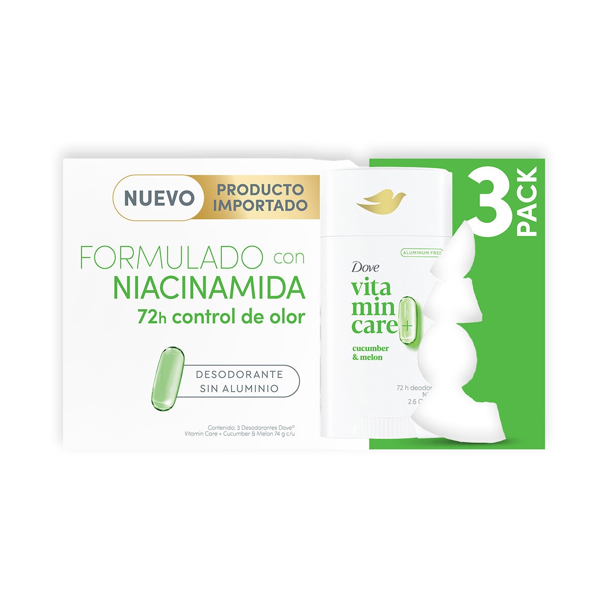 Dove Desodorante Vitamin Care Pepino y Melon 3 pzas de 74 g