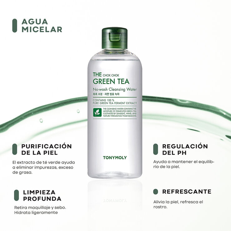 Agua Limpiadora Facial de Té Verde, Tony Moly, 2 piezas