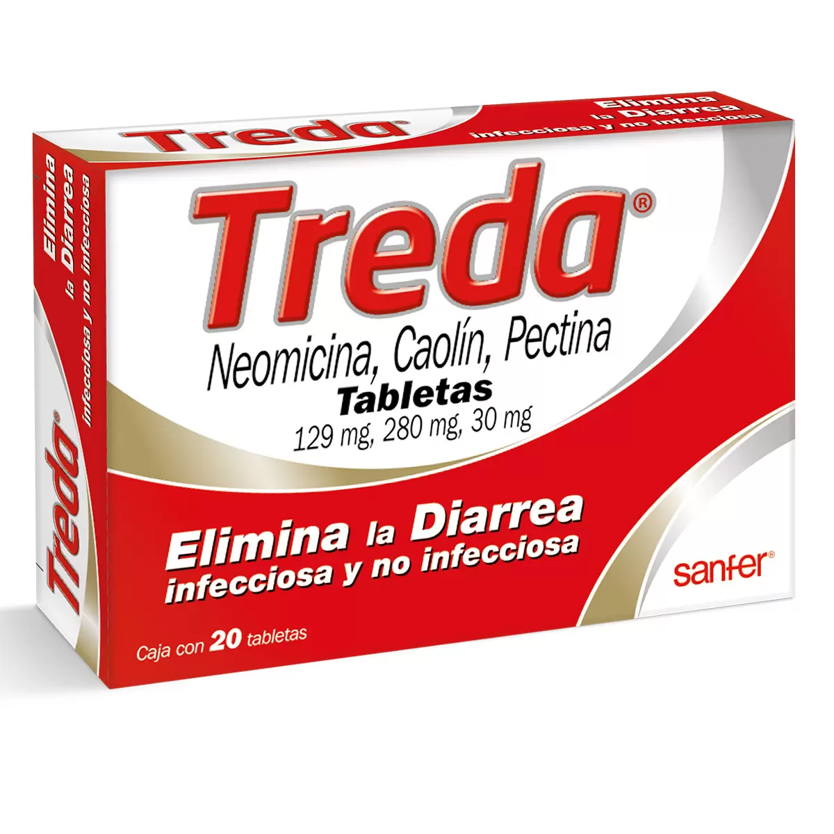 Treda Neomicina 129mg Caolín 280mg y Pectina 30mg 2 Cajas de 20 Tabletas c/u