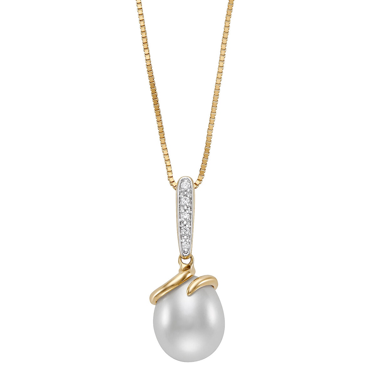 Dije de Perla Cultivada, 9-10mm, Con Diamantes .04ctw, Oro Dos Tonos de 14K