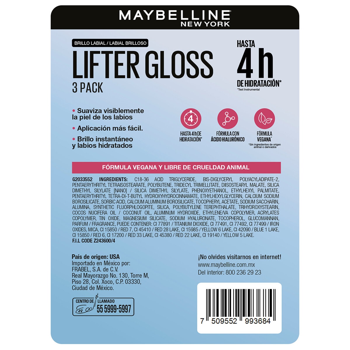 Maybelline Lifter Gloss, Brillo Labial 3 pzas