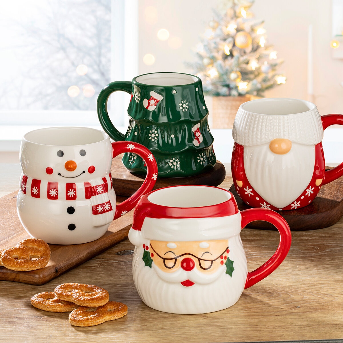 Signature Housewares Incorporated Juego de 4 Tazas Navideñas