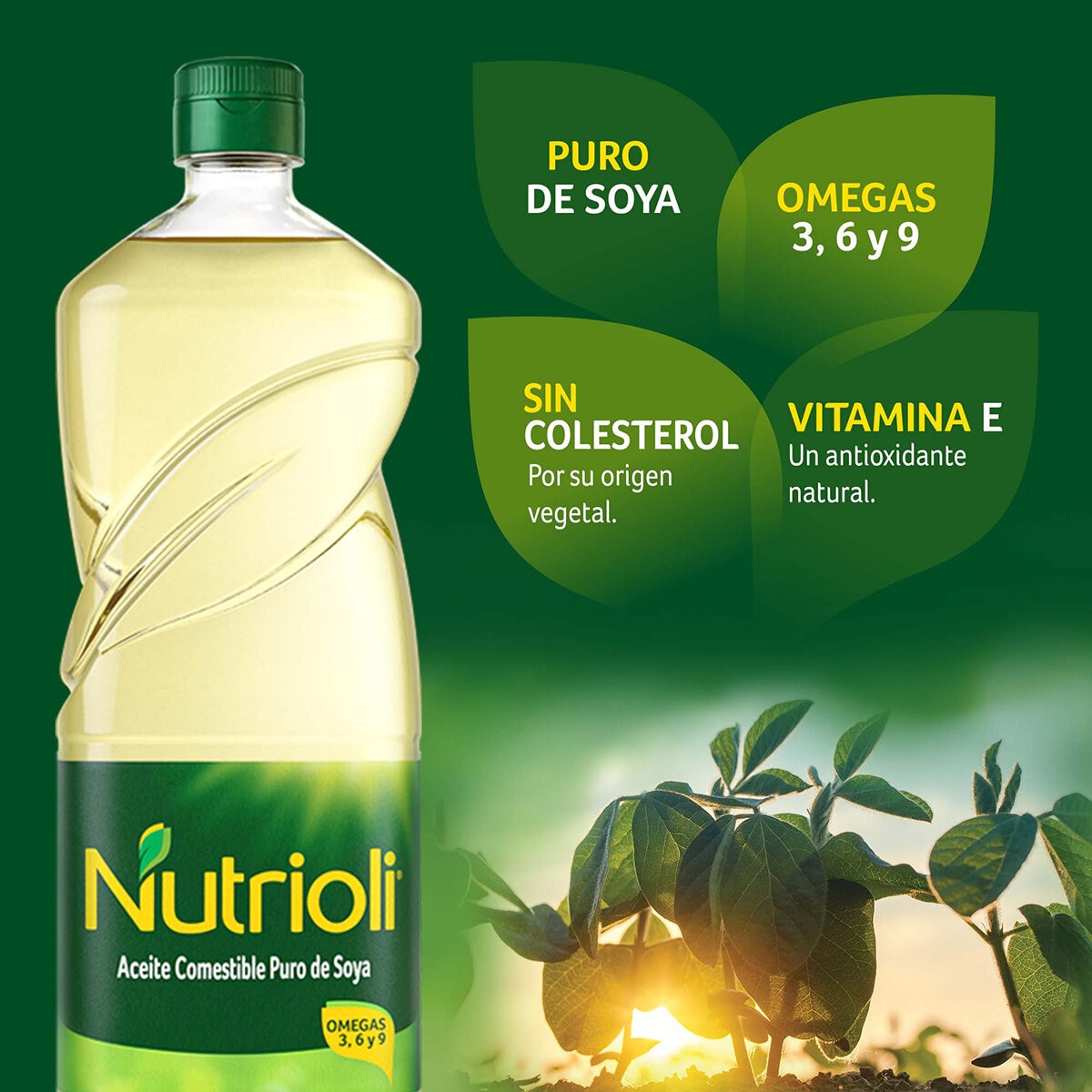 Nutrioli Aceite Comestible Puro de Soya 3 pzas de 946 ml