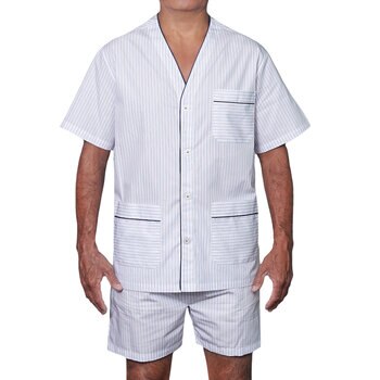 Emporio Colombo, Pijama para Caballero, Camisa y Short, Rayas Color Cielo, Varias Tallas