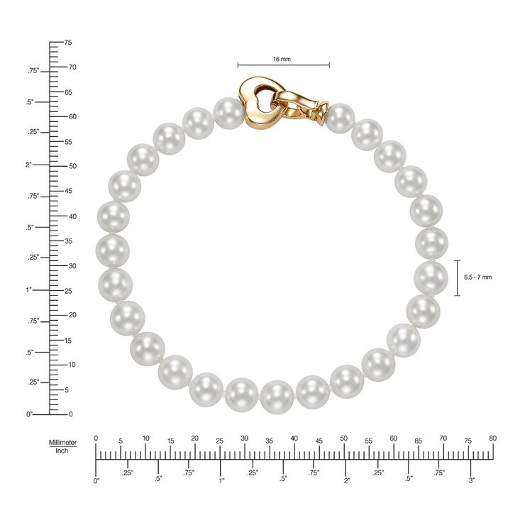 Pulsera de Perlas Cultivadas 6.5-7.0mm, Oro Amarillo de 14k Pulsera de Perlas Cultivadas 6.5-7.0mm, Oro Amarillo de 14k