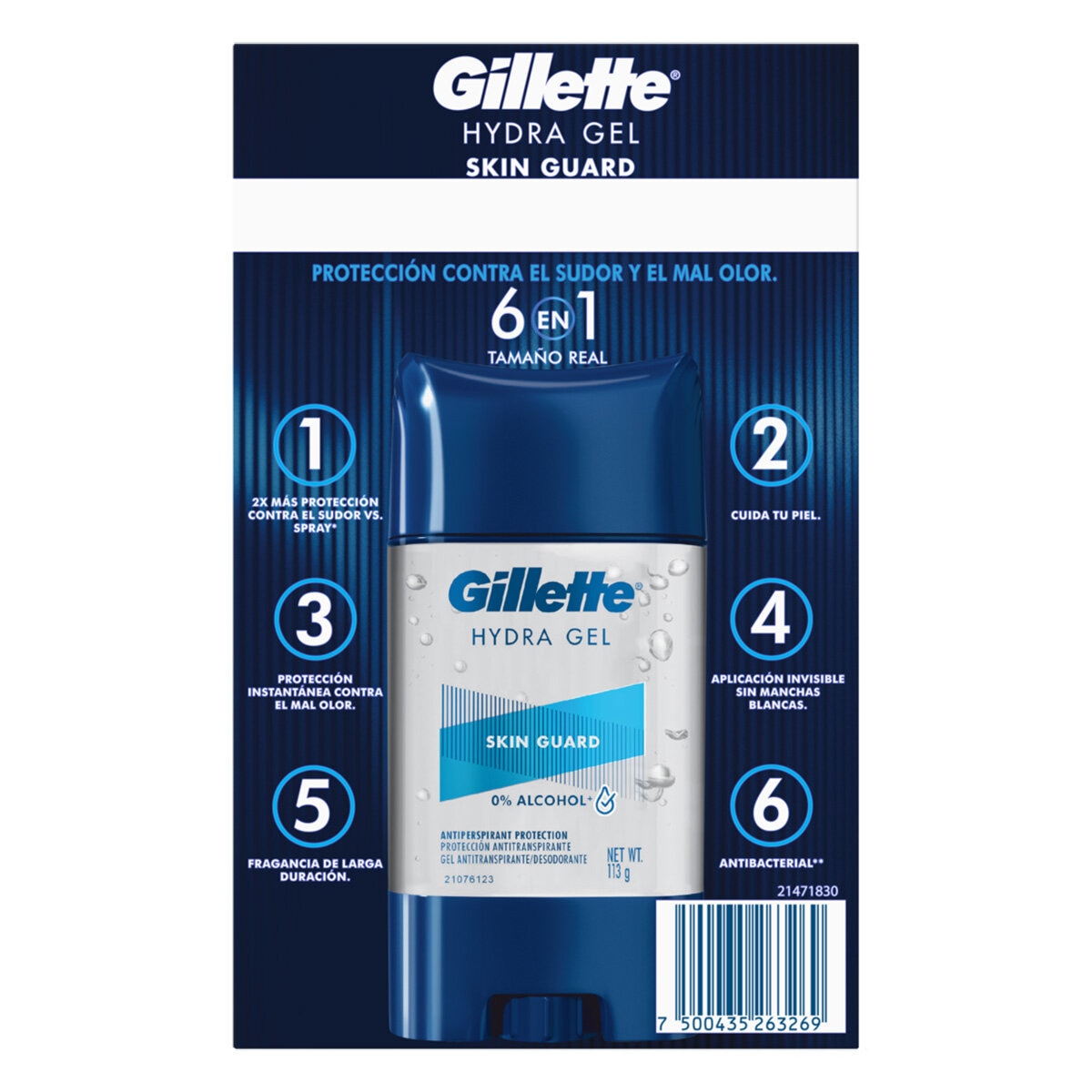 Gillette Antitranspirante en Gel 6 en 1 Skin Guard 5 pzas de 113 g Gillette Antitranspirante en Gel 6 en 1 Skin Guard 5 pzas de 113 g